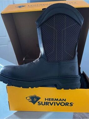 HERMAN SURVIVORS - SIZE: 10.5 - Granite Leather Slip-Resistant Steel Toe Boots